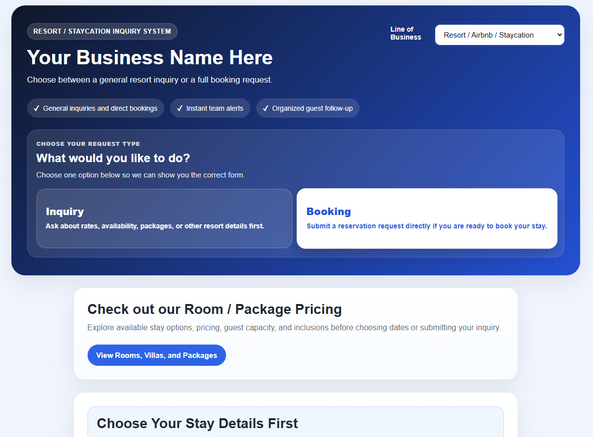 Resort booking and availability system