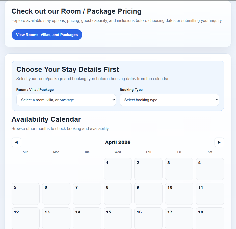 Resort booking form